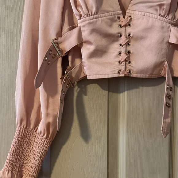 Forever 21 Blush Lace-Up Blouse - Picture 3 of 3